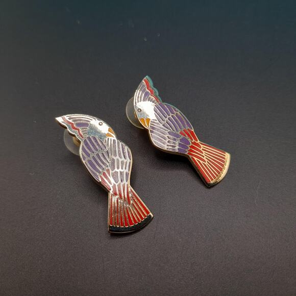 Laurel Burch "Cockatoo" Bird Post Earrings, Gold Plated, 1980s Vintage Jewelry - Picture 7 of 10